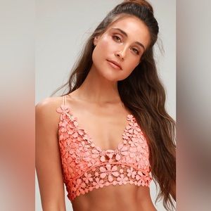 Free People Miss Dazie Crochet Bralette , Coral, size M